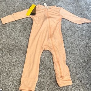 Kyte long sleeve zip romper in papaya